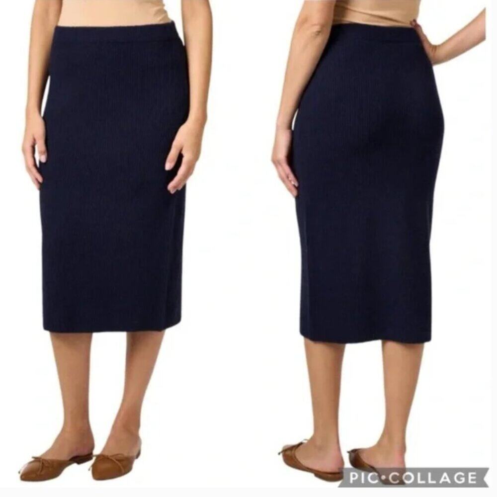 Vince Midnight Blue Ribbed Midi Pencil Skirt Size S